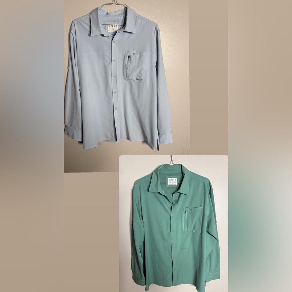 Gillz Light Blue and Green Button-Up Fishing Shirts Bundle XL